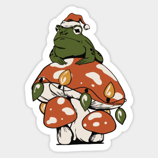 Vintage Retro Cottagecore Frog Mushroom Christmas Sticker